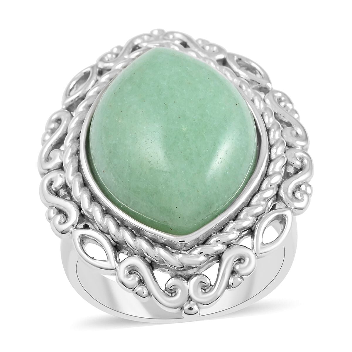 Aventurine Solitaire Ring in Rhodium Over Sterling Silver (Size 9.0) 22.00 ctw image number 0