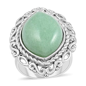 Aventurine Solitaire Ring in Rhodium Over Sterling Silver (Size 9.0) 22.00 ctw