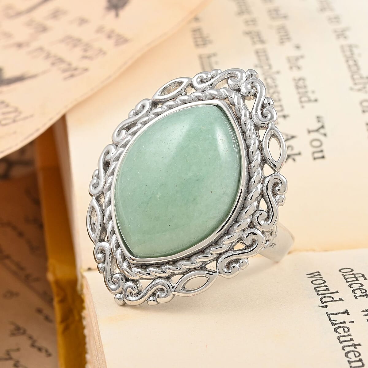 Aventurine Solitaire Ring in Rhodium Over Sterling Silver (Size 9.0) 22.00 ctw image number 1