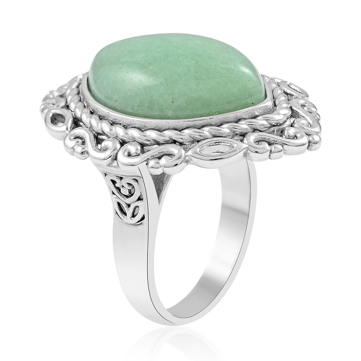 Aventurine Solitaire Ring in Rhodium Over Sterling Silver (Size 9.0) 22.00 ctw image number 3