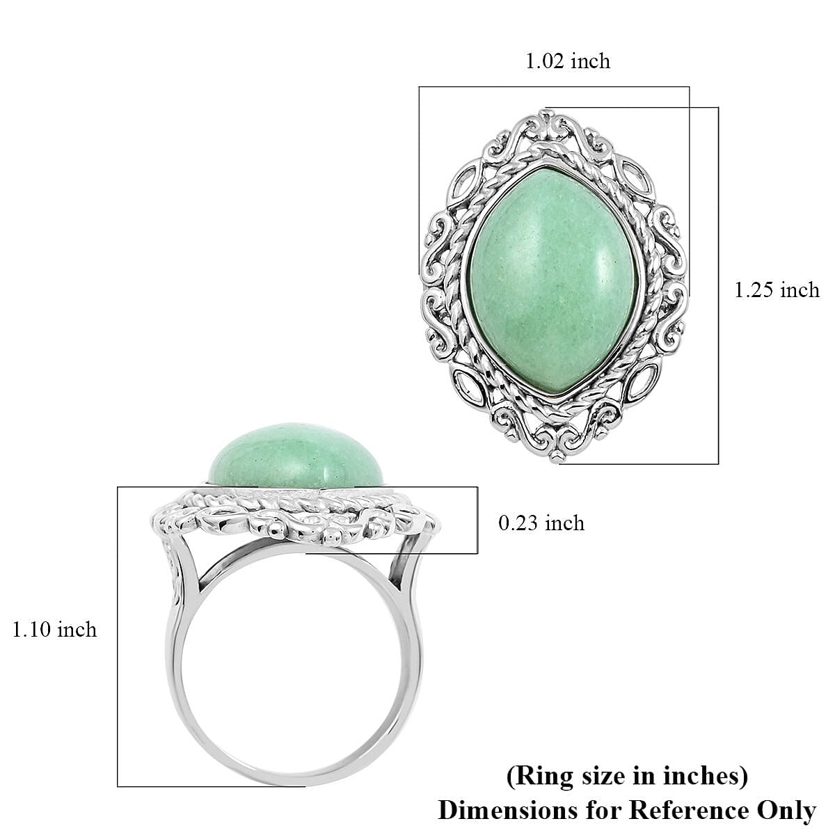 Aventurine Solitaire Ring in Rhodium Over Sterling Silver (Size 9.0) 22.00 ctw image number 4