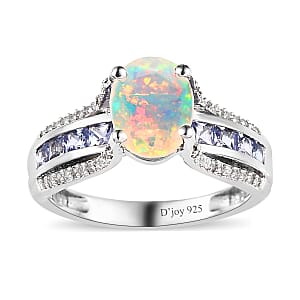 AAA Ethiopian Welo Opal and Multi Gemstone Bridge Ring in Platinum Over Sterling Silver (Size 7.0) 2.00 ctw