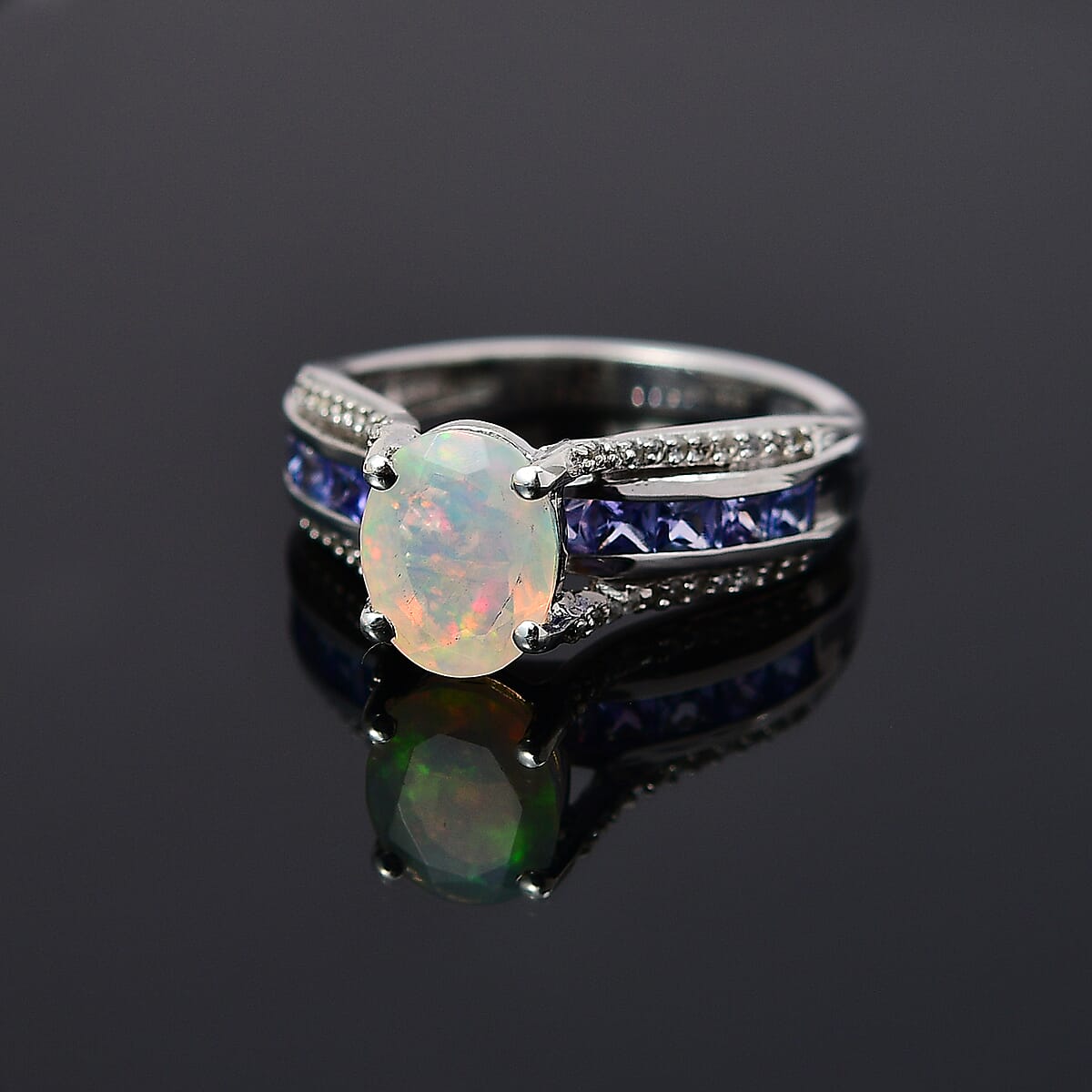AAA Ethiopian Welo Opal and Multi Gemstone Bridge Ring in Platinum Over Sterling Silver (Size 7.0) 2.00 ctw image number 1