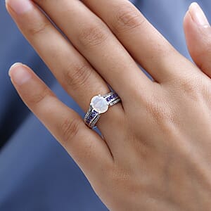 AAA Ethiopian Welo Opal and Multi Gemstone Bridge Ring in Platinum Over Sterling Silver (Size 7.0) 2.00 ctw