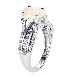 AAA Ethiopian Welo Opal and Multi Gemstone Bridge Ring in Platinum Over Sterling Silver (Size 7.0) 2.00 ctw