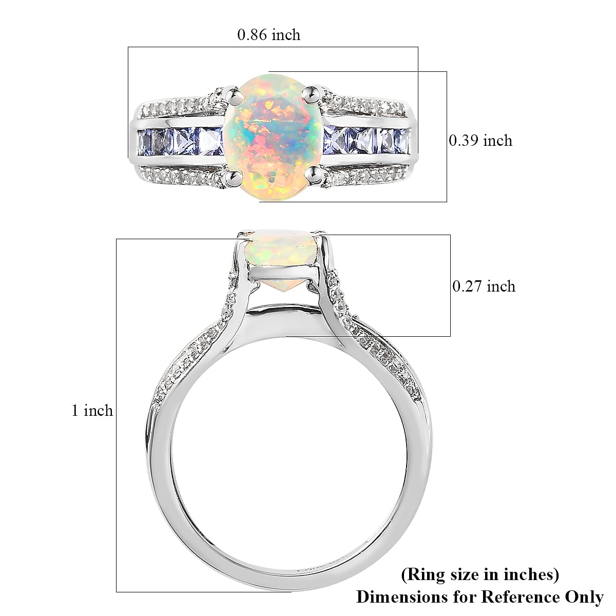 AAA Ethiopian Welo Opal and Multi Gemstone Bridge Ring in Platinum Over Sterling Silver (Size 7.0) 2.00 ctw image number 5