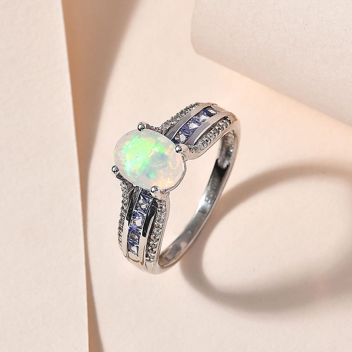 AAA Ethiopian Welo Opal and Multi Gemstone Bridge Ring in Platinum Over Sterling Silver (Size 9.0) 2.00 ctw image number 1