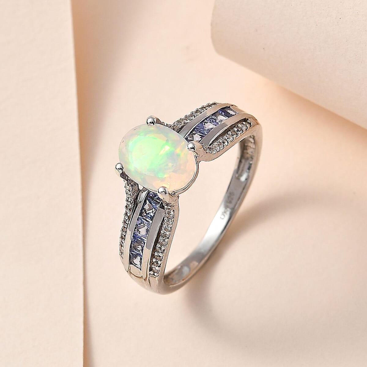 AAA Ethiopian Welo Opal and Multi Gemstone Bridge Ring in Platinum Over Sterling Silver (Size 9.0) 2.00 ctw image number 2
