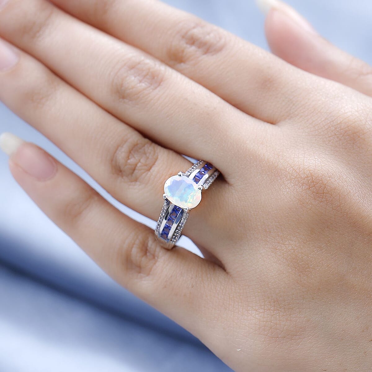 AAA Ethiopian Welo Opal and Multi Gemstone Bridge Ring in Platinum Over Sterling Silver (Size 9.0) 2.00 ctw image number 3