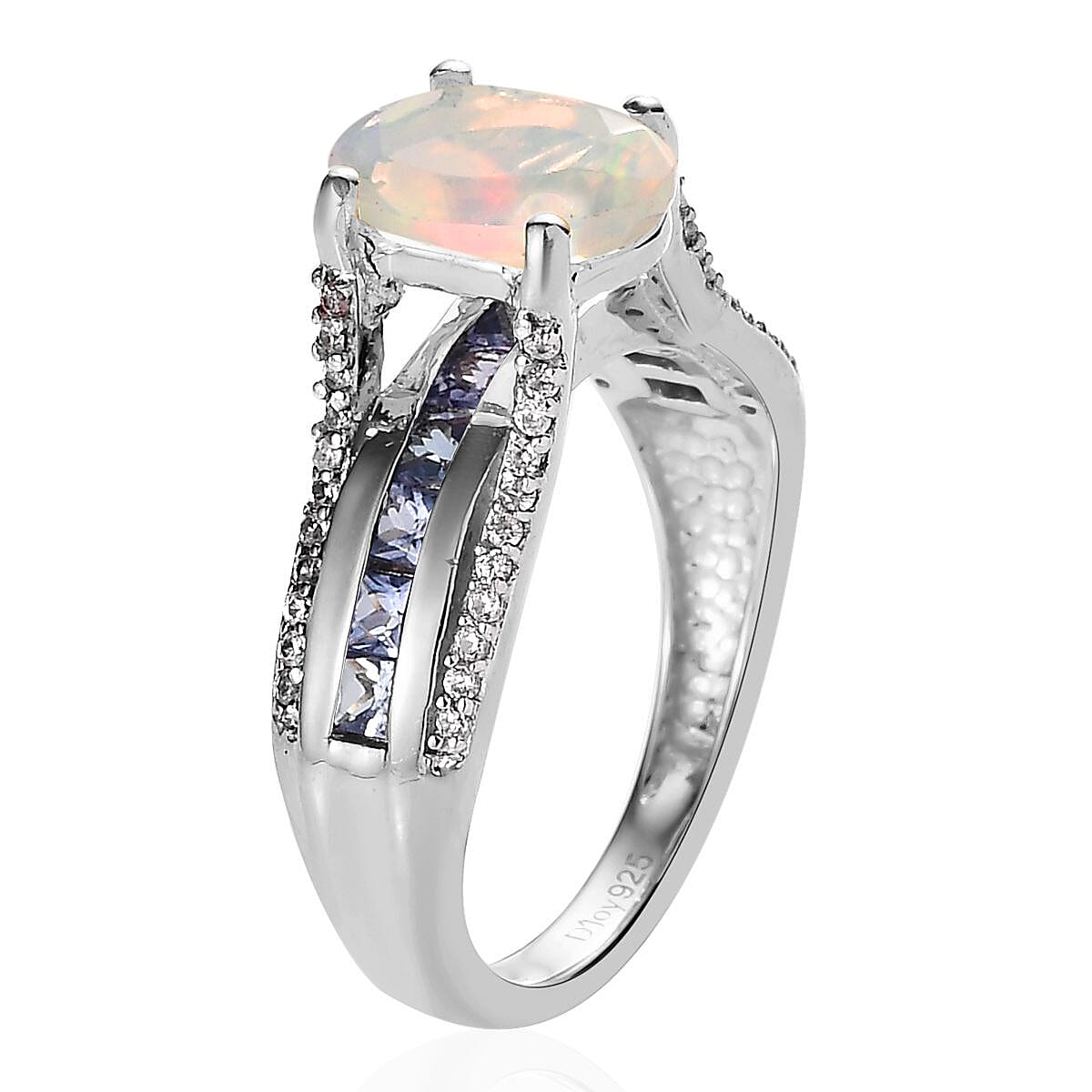 AAA Ethiopian Welo Opal and Multi Gemstone Bridge Ring in Platinum Over Sterling Silver (Size 9.0) 2.00 ctw image number 4