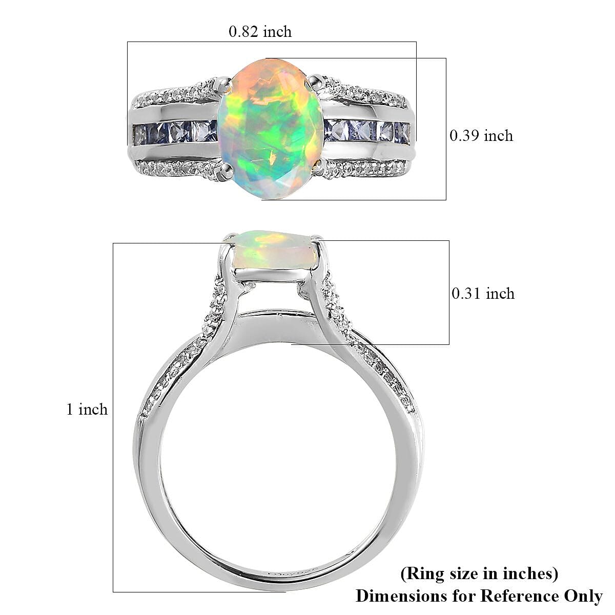 AAA Ethiopian Welo Opal and Multi Gemstone Bridge Ring in Platinum Over Sterling Silver (Size 9.0) 2.00 ctw image number 6