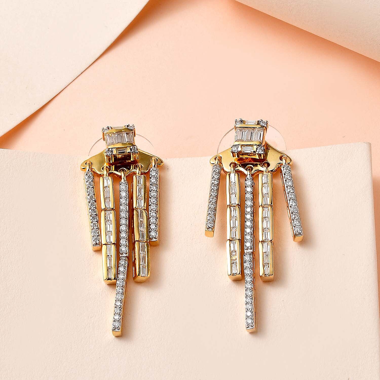 Moissanite Dangling Earrings in Vermeil Yellow Gold Over Sterling Silver 1.40 ctw