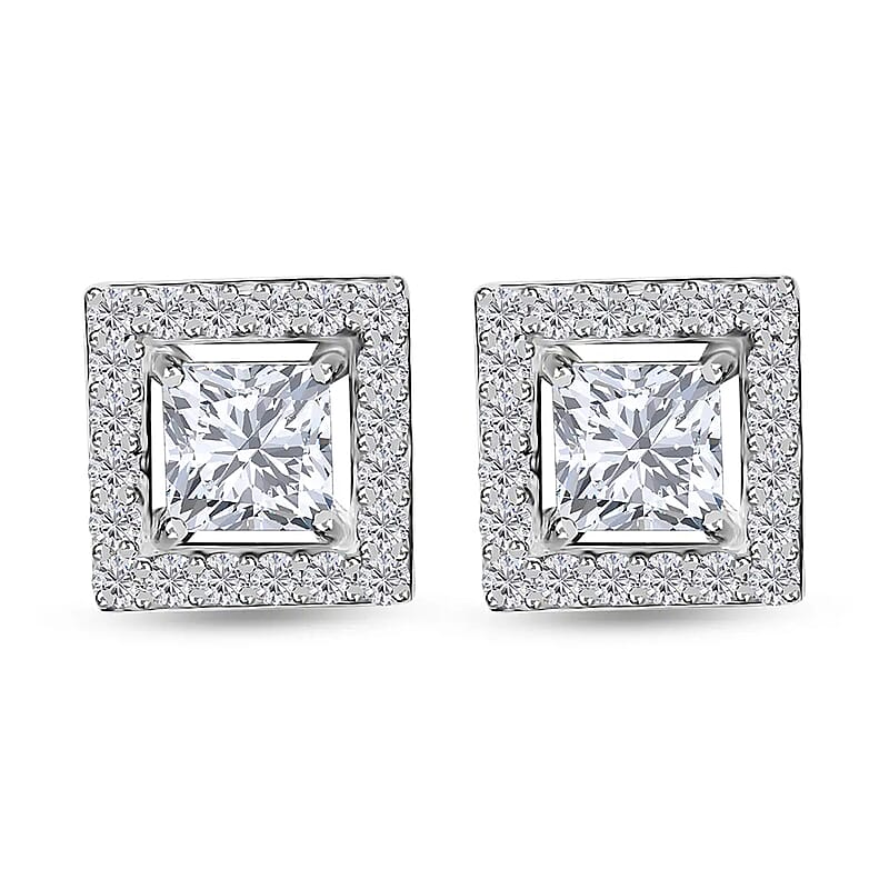 Moissanite Stud Earrings in Platinum Over Sterling Silver 0.75 ctw