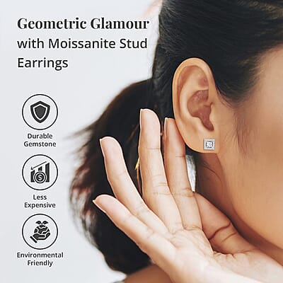 Moissanite Stud Earrings in Platinum Over Sterling Silver 0.75 ctw
