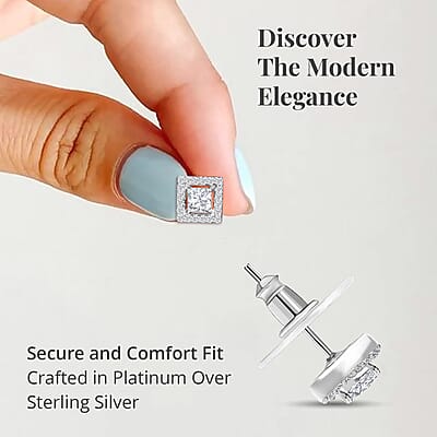 Moissanite Stud Earrings in Platinum Over Sterling Silver 0.75 ctw
