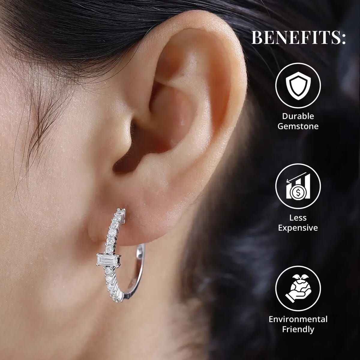 Moissanite Hoop Earrings in Platinum Over Sterling Silver 1.00 ctw image number 3