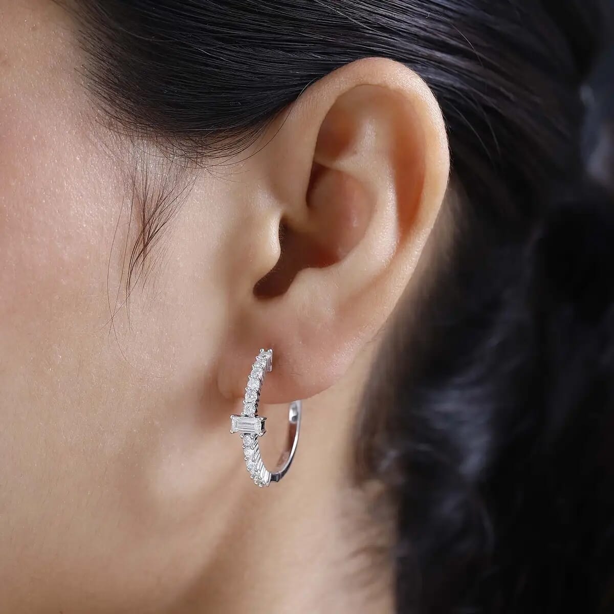 Moissanite Hoop Earrings in Platinum Over Sterling Silver 1.00 ctw image number 5