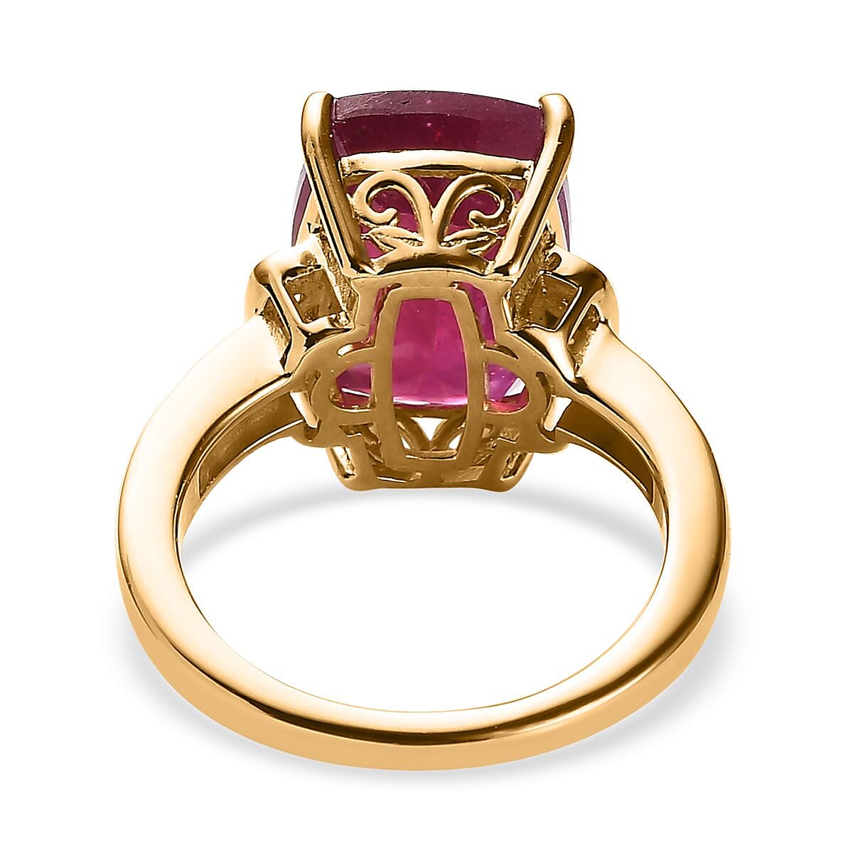 Niassa Ruby (FF) and Moissanite Ring in Vermeil Yellow Gold Over Sterling Silver (Size 10.0) 10.85 ctw image number 4