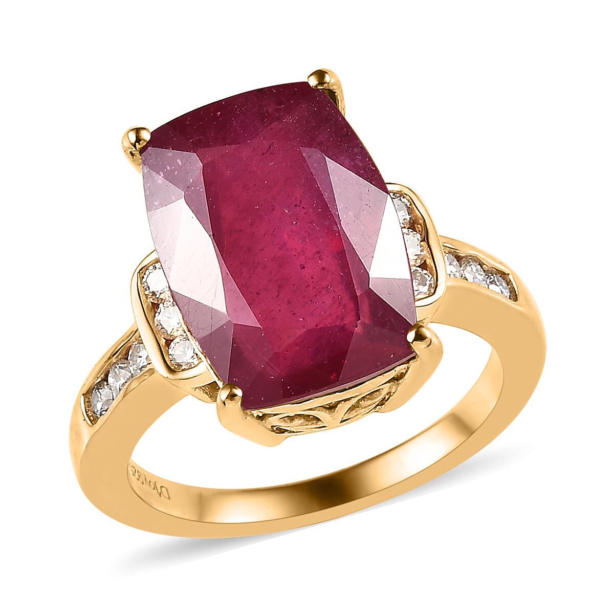 Niassa Ruby (FF) and Moissanite Ring in Vermeil Yellow Gold Over Sterling Silver (Size 6.0) 10.85 ctw