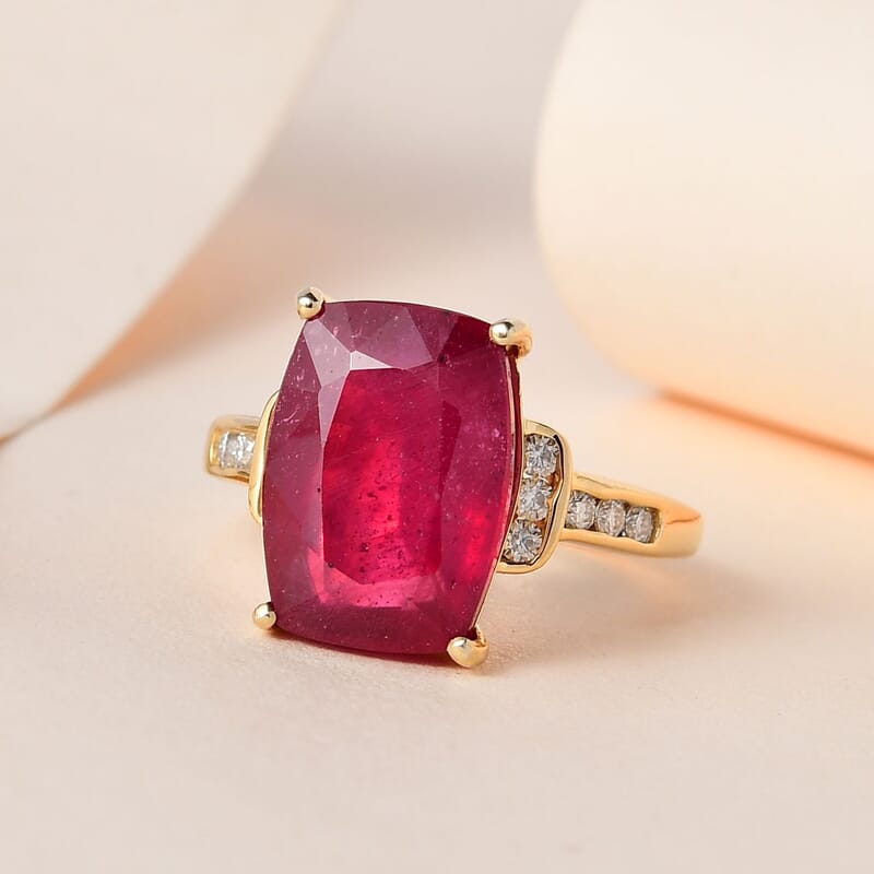 Niassa Ruby (FF) and Moissanite Ring in Vermeil Yellow Gold Over Sterling Silver (Size 6.0) 10.85 ctw