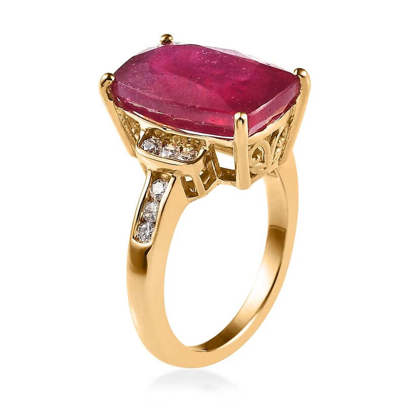 Niassa Ruby (FF) and Moissanite Ring in Vermeil Yellow Gold Over Sterling Silver (Size 6.0) 10.85 ctw