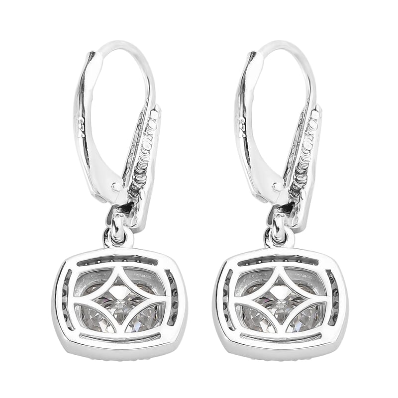 Moissanite Lever Back Earrings in Platinum Over Sterling Silver 2.00 ctw