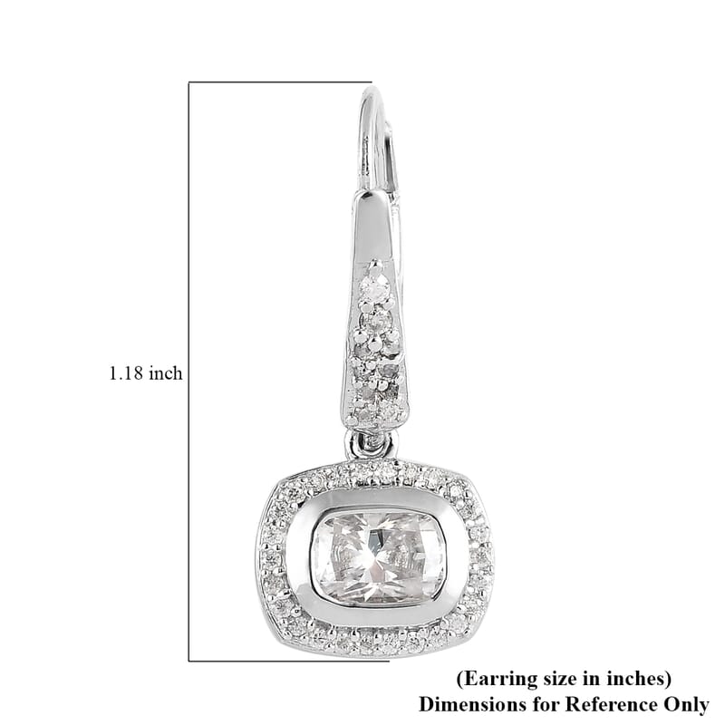 Moissanite Lever Back Earrings in Platinum Over Sterling Silver 2.00 ctw