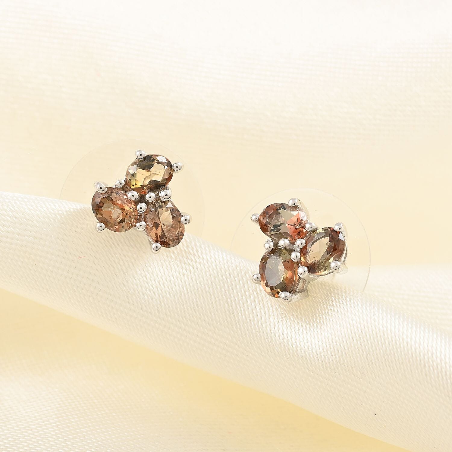 Premium Jenipapo Andalusite Stud Earrings in Platinum Over Sterling Silver 1.10 ctw