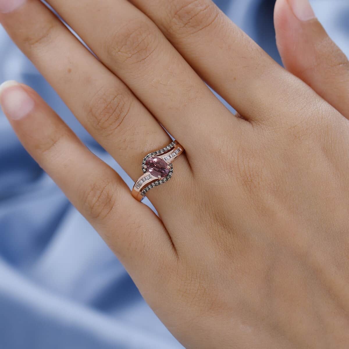 Premium Pink Zircon, Natural Champagne and White Diamond Ring in Vermeil Rose Gold Over Sterling Silver (Size 10.0) 1.50 ctw image number 2