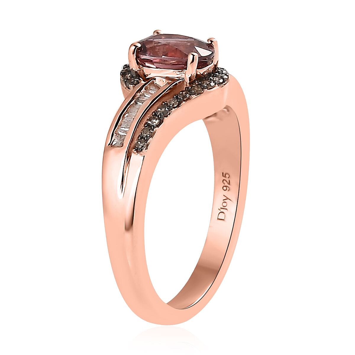 Premium Pink Zircon, Natural Champagne and White Diamond Ring in Vermeil Rose Gold Over Sterling Silver (Size 10.0) 1.50 ctw