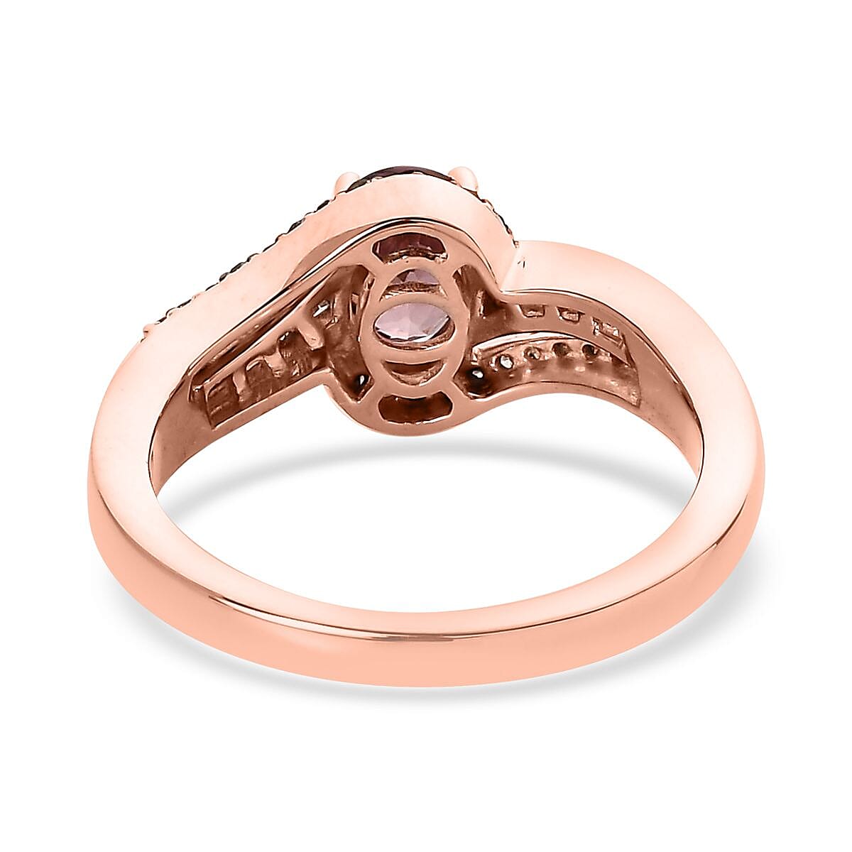 Premium Pink Zircon, Natural Champagne and White Diamond Ring in Vermeil Rose Gold Over Sterling Silver (Size 10.0) 1.50 ctw