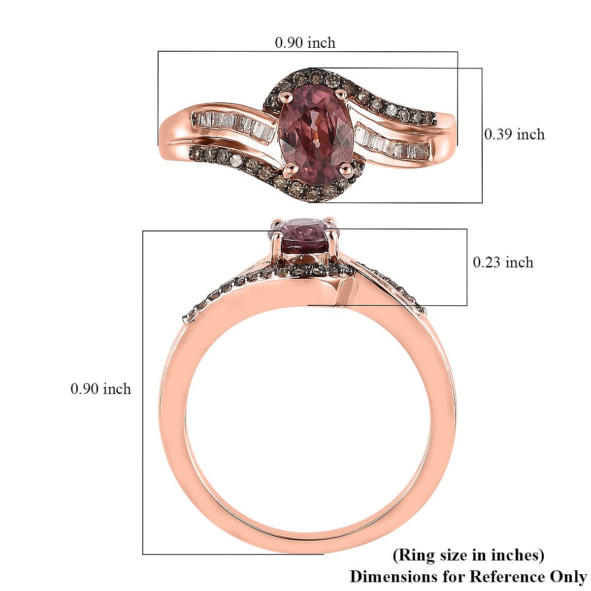 Premium Pink Zircon, Natural Champagne and White Diamond Ring in Vermeil Rose Gold Over Sterling Silver (Size 10.0) 1.50 ctw