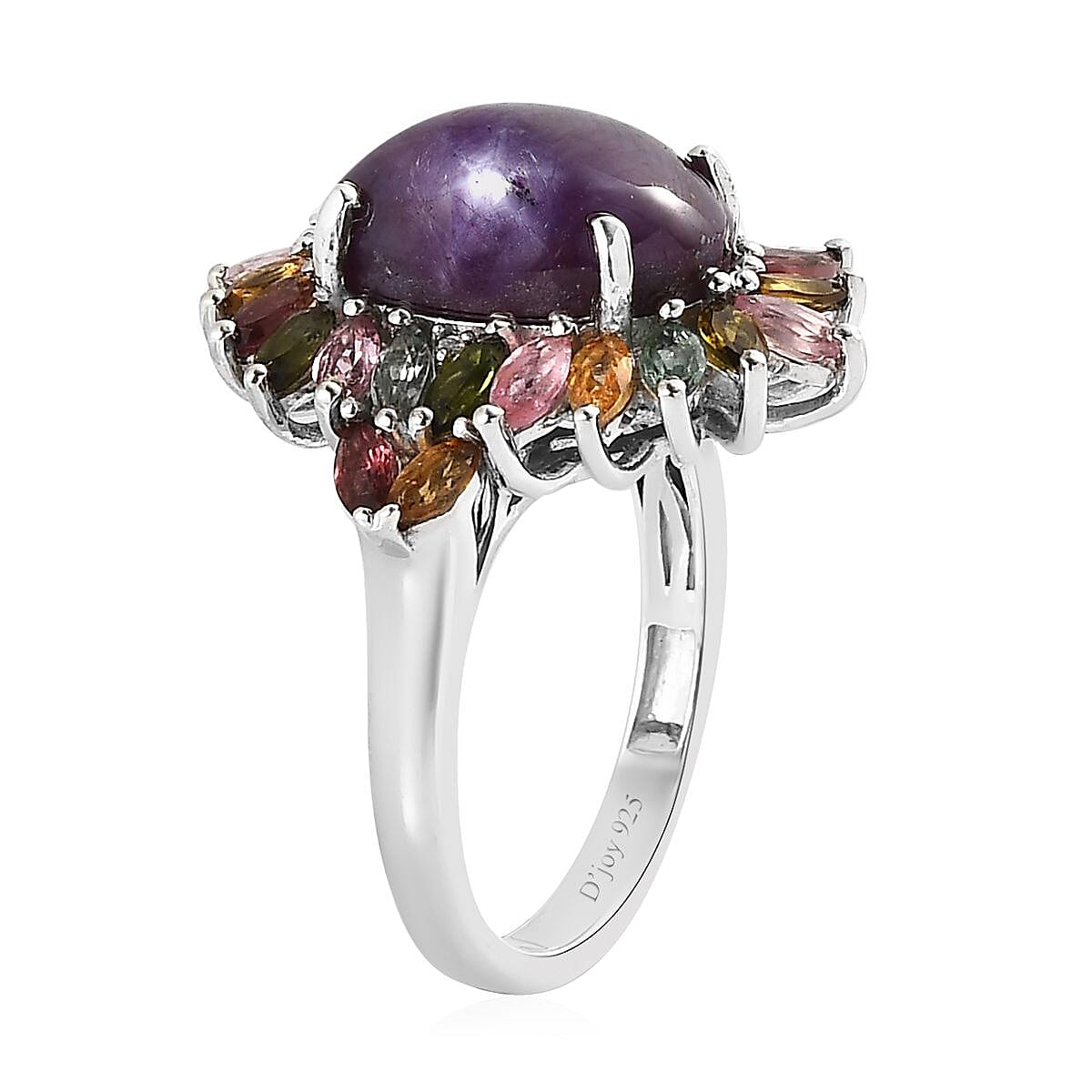Premium Indian Star Ruby and Multi-Tourmaline Floral Ring in Platinum Over Sterling Silver (Size 9.0) 11.80 ctw image number 3