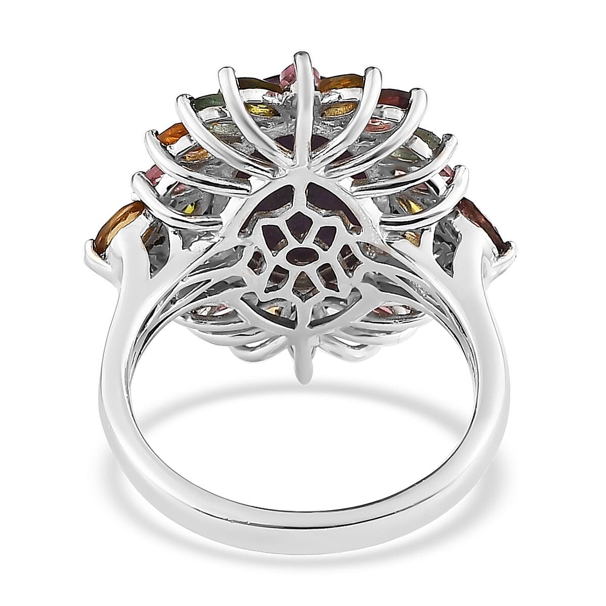 Premium Indian Star Ruby and Multi-Tourmaline Floral Ring in Platinum Over Sterling Silver (Size 9.0) 11.80 ctw image number 4