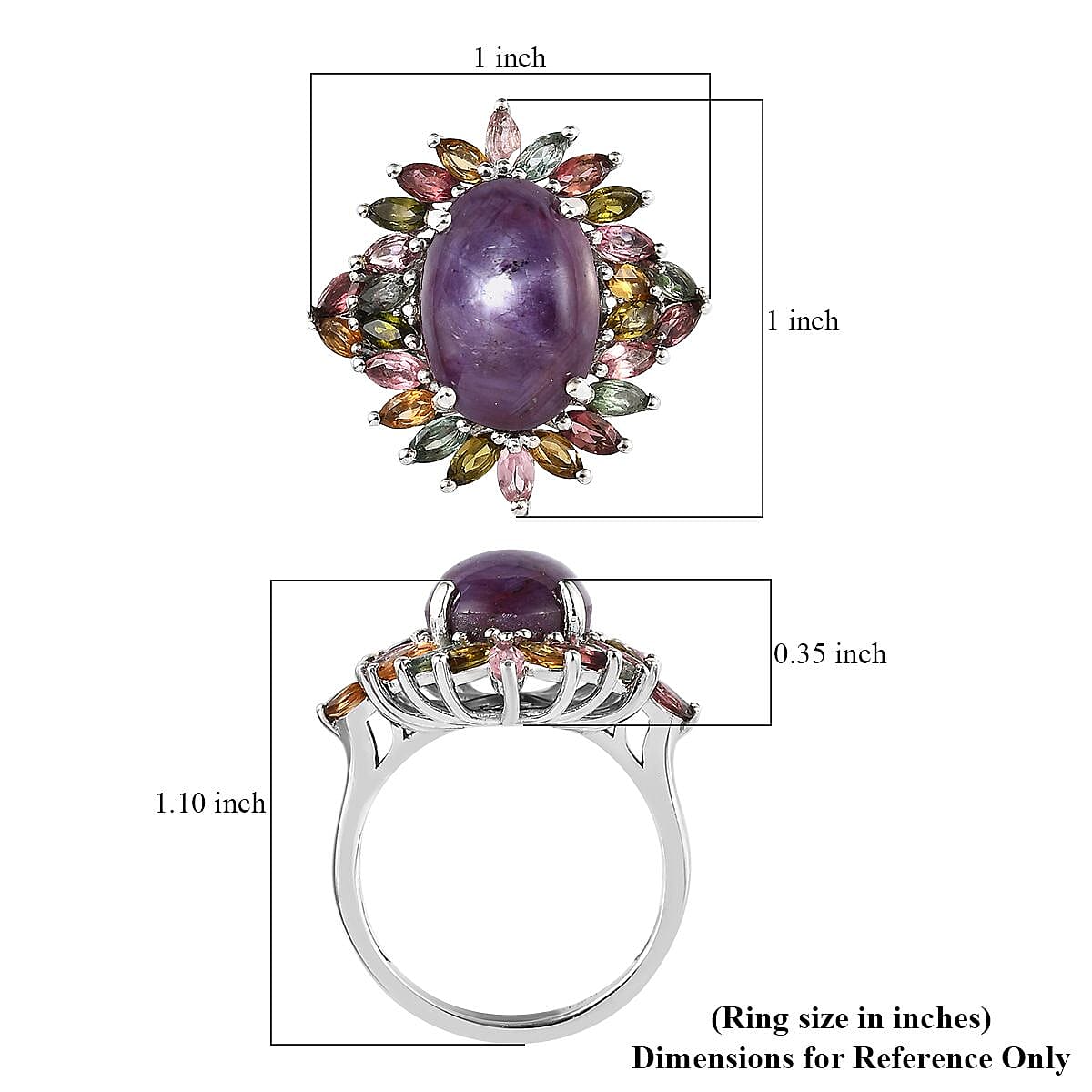 Premium Indian Star Ruby and Multi-Tourmaline Floral Ring in Platinum Over Sterling Silver (Size 9.0) 11.80 ctw image number 5