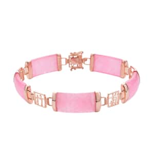 Pink Jade (D) Station Bracelet in 14K Rose Gold Over Sterling Silver 42.00 ctw (6.50 In) 42.00 ctw