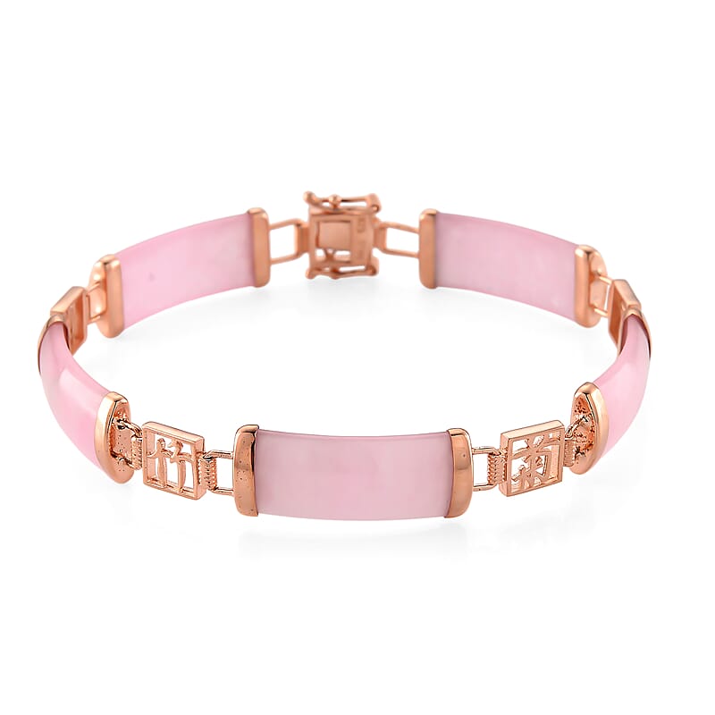 Pink Jade (D) 42.00 ctw Station Bracelet in 14K Rose Gold Over Sterling Silver (6.50 In)