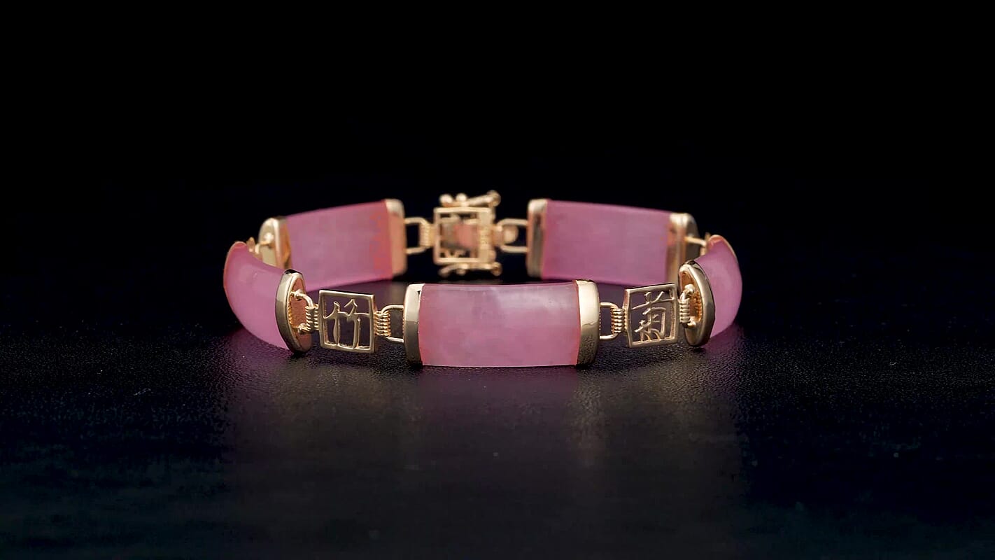 Pink Jade Station Bracelet in 14K RG Over Sterling Silver (6.50 In) 42.00 ctw