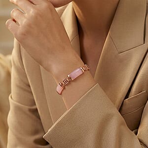 Pink Jade (D) 42.00 ctw Station Bracelet in 14K Rose Gold Over Sterling Silver (6.50 In)