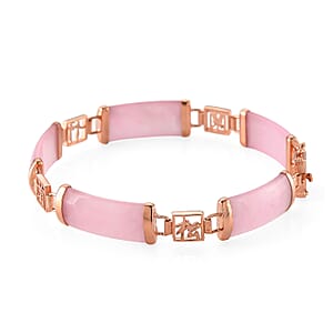 Pink Jade (D) 42.00 ctw Station Bracelet in 14K Rose Gold Over Sterling Silver (6.50 In)