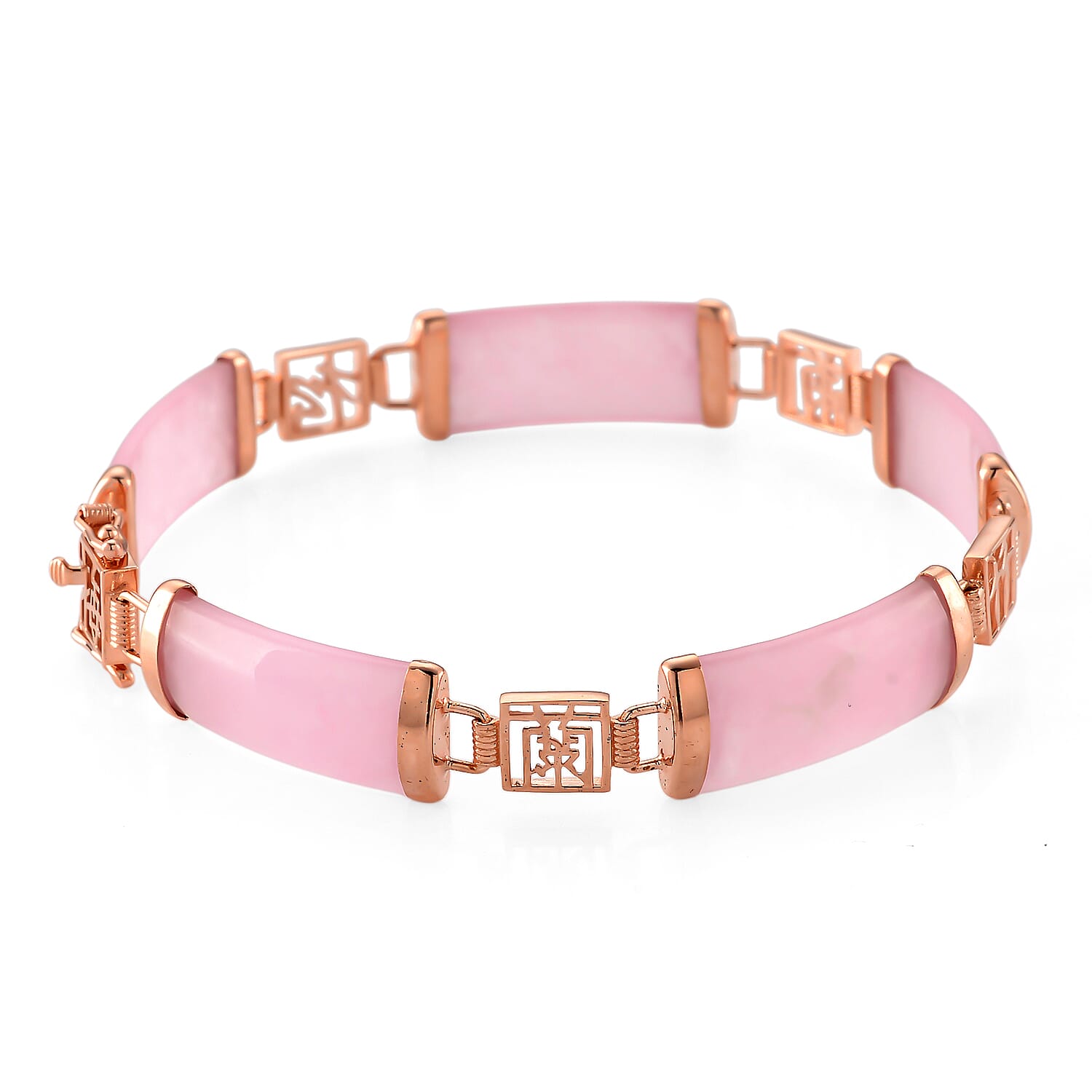 Pink Jade (D) 42.00 ctw Station Bracelet in 14K Rose Gold Over Sterling Silver (6.50 In)