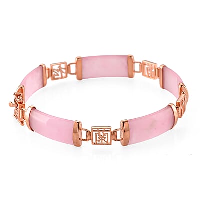Pink Jade (D) 42.00 ctw Station Bracelet in 14K Rose Gold Over Sterling Silver (6.50 In)