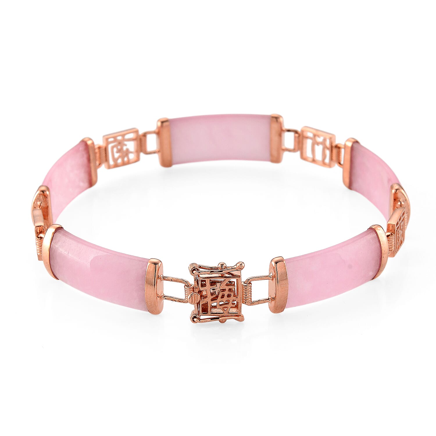 Pink Jade (D) 42.00 ctw Station Bracelet in 14K Rose Gold Over Sterling Silver (6.50 In)