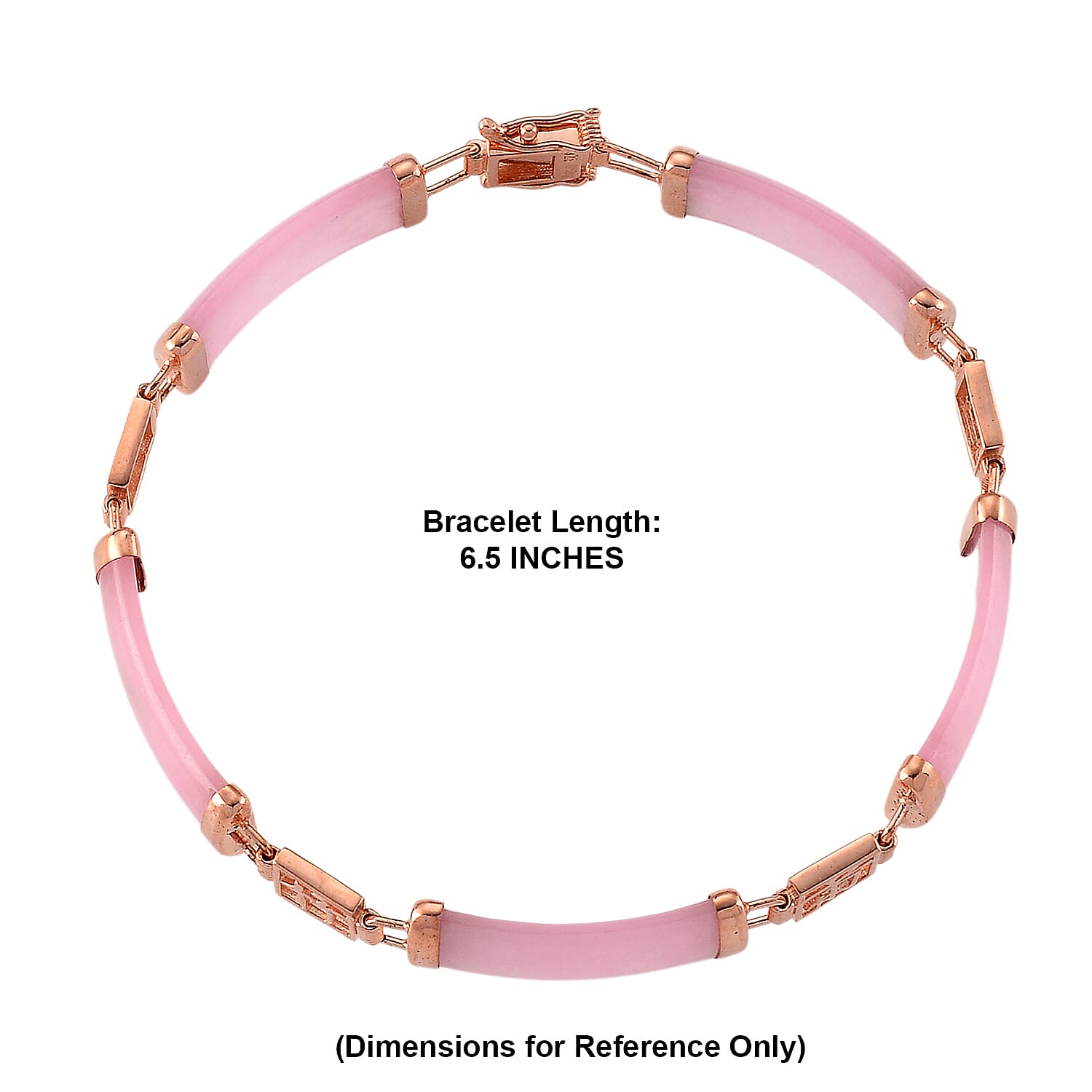 Pink Jade (D) 42.00 ctw Station Bracelet in 14K Rose Gold Over Sterling Silver (6.50 In)