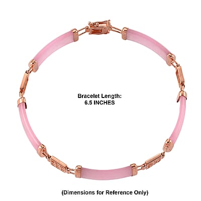 Pink Jade (D) 42.00 ctw Station Bracelet in 14K Rose Gold Over Sterling Silver (6.50 In)