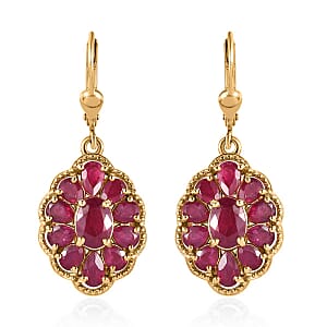 Niassa Ruby (FF) Lever Back Earrings in Vermeil Yellow Gold Over Sterling Silver 7.10 ctw