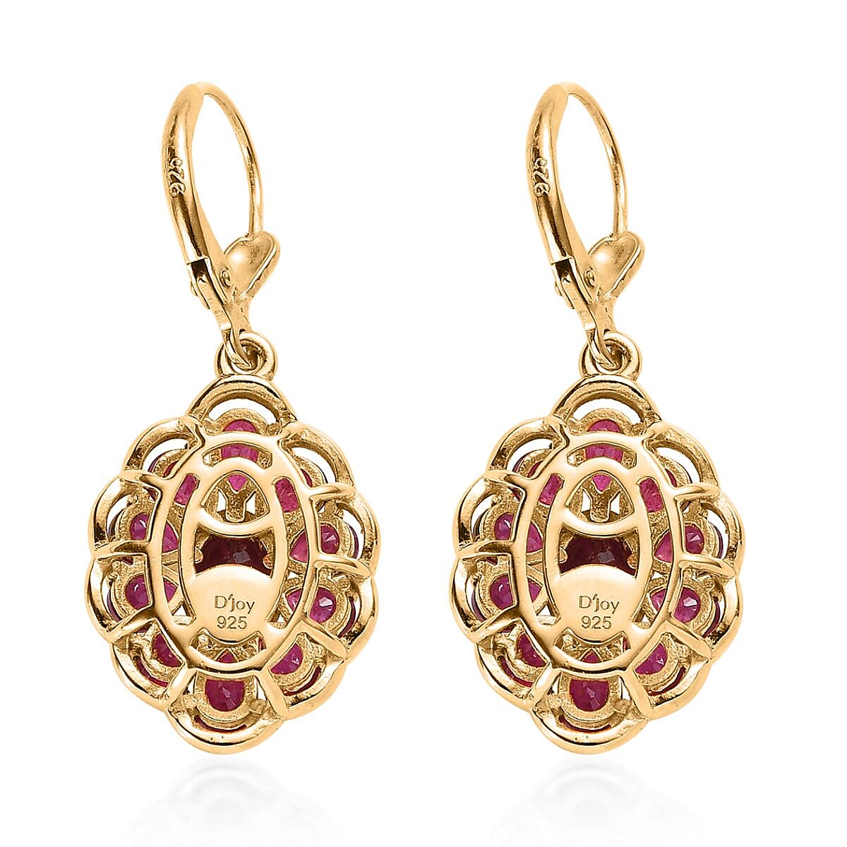 Niassa Ruby (FF) Lever Back Earrings in Vermeil Yellow Gold Over Sterling Silver 7.10 ctw image number 3