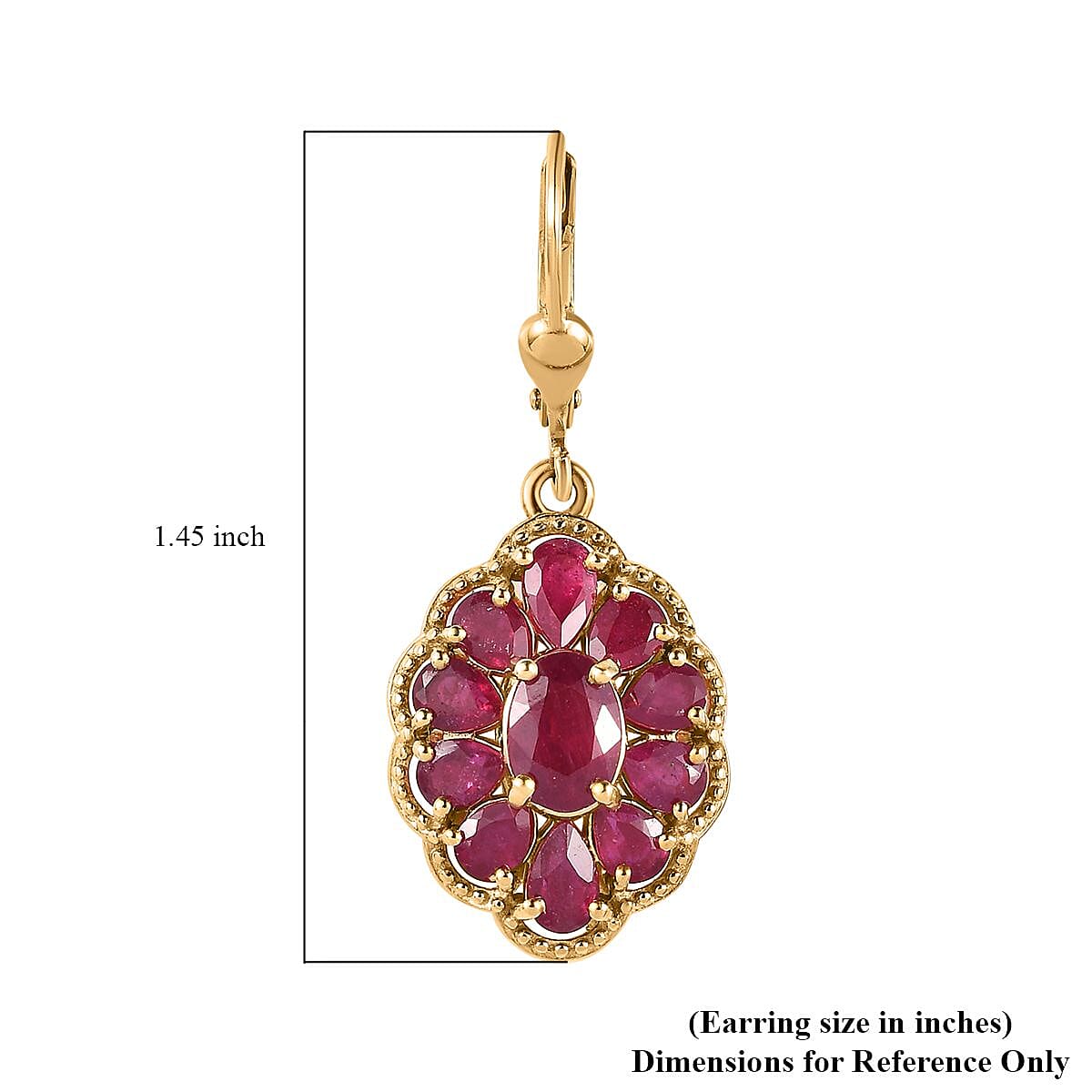 Niassa Ruby (FF) Lever Back Earrings in Vermeil Yellow Gold Over Sterling Silver 7.10 ctw image number 4