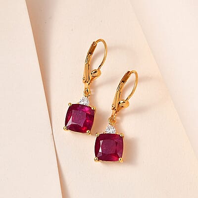 D'Joy Niassa Ruby (FF) and Moissanite Lever Back Earrings in Vermeil Yellow Gold Over Sterling Silver 7.10 ctw