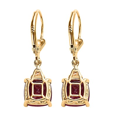 D'Joy Niassa Ruby (FF) and Moissanite Lever Back Earrings in Vermeil Yellow Gold Over Sterling Silver 7.10 ctw